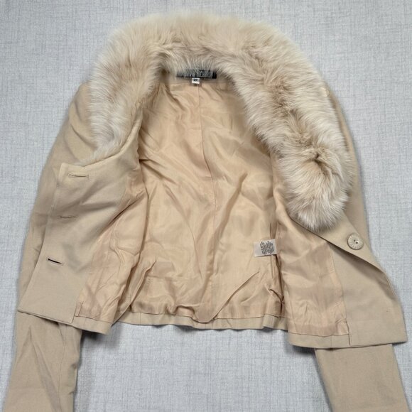 Vintage J. Percy for Marvin Richards Wool Jacket Faux Fur Collar Beige Size 2P - Picture 7 of 15